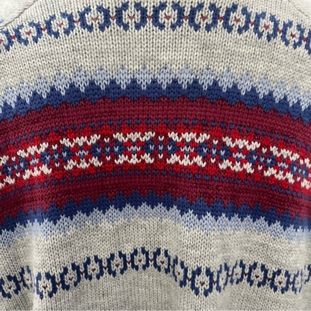 Lane Bryant Open Front Fair Isle Cardigan 14/16 Gray Red Metallic Thick Knit NWT - Picture 7 of 16